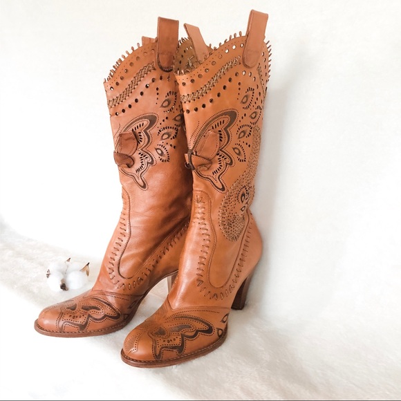 Vince Camuto Cognac Leather Butterfly Boots - Picture 7 of 8